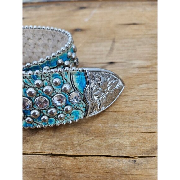 B.B. Simon Western Belt Womens 30 Aqua Green Leather Rhinestones Studs main image 6